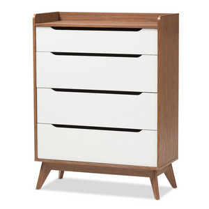 Brighton Mid-Century Modern White and Walnut Wood 4-Drawer Storage Chest