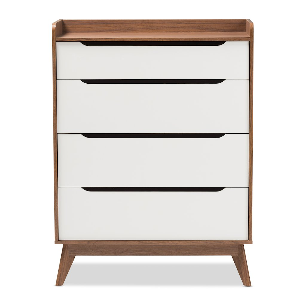 Brighton Mid-Century Modern White and Walnut Wood 4-Drawer Storage Chest