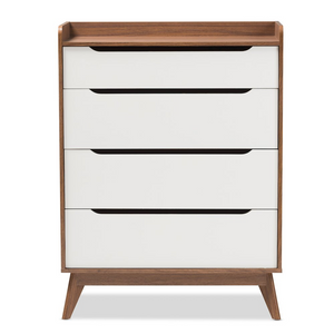 Brighton Mid-Century Modern White and Walnut Wood 4-Drawer Storage Chest