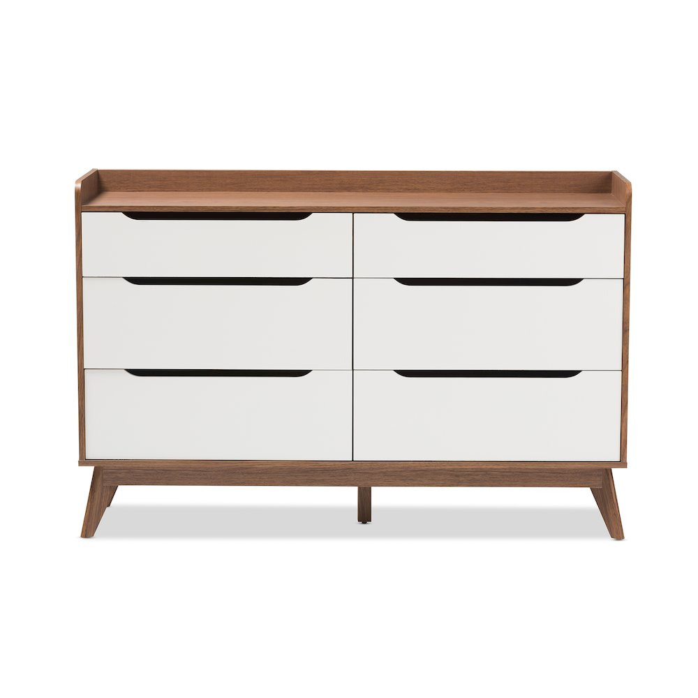 Brighton Mid-Century Modern White and Walnut Wood 6-Drawer Storage Dresser