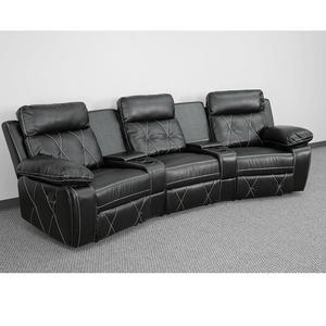 Reel Comfort Series 3-Seat Reclining Black LeatherSoft Theater Seating Unit with Curved Cup Holders